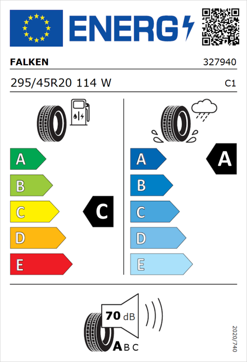 Tyre Label for Falken Azenis FK510 SUV 295/45R20 114W